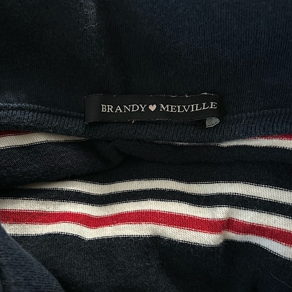 Brandy Melville Navy Blue Striped Zip Up Long Sleeve Shirt Top **Oversized** - Picture 4 of 4